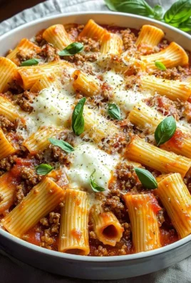 Baked Rigatoni with Ground Beef topped with cheese and herbs