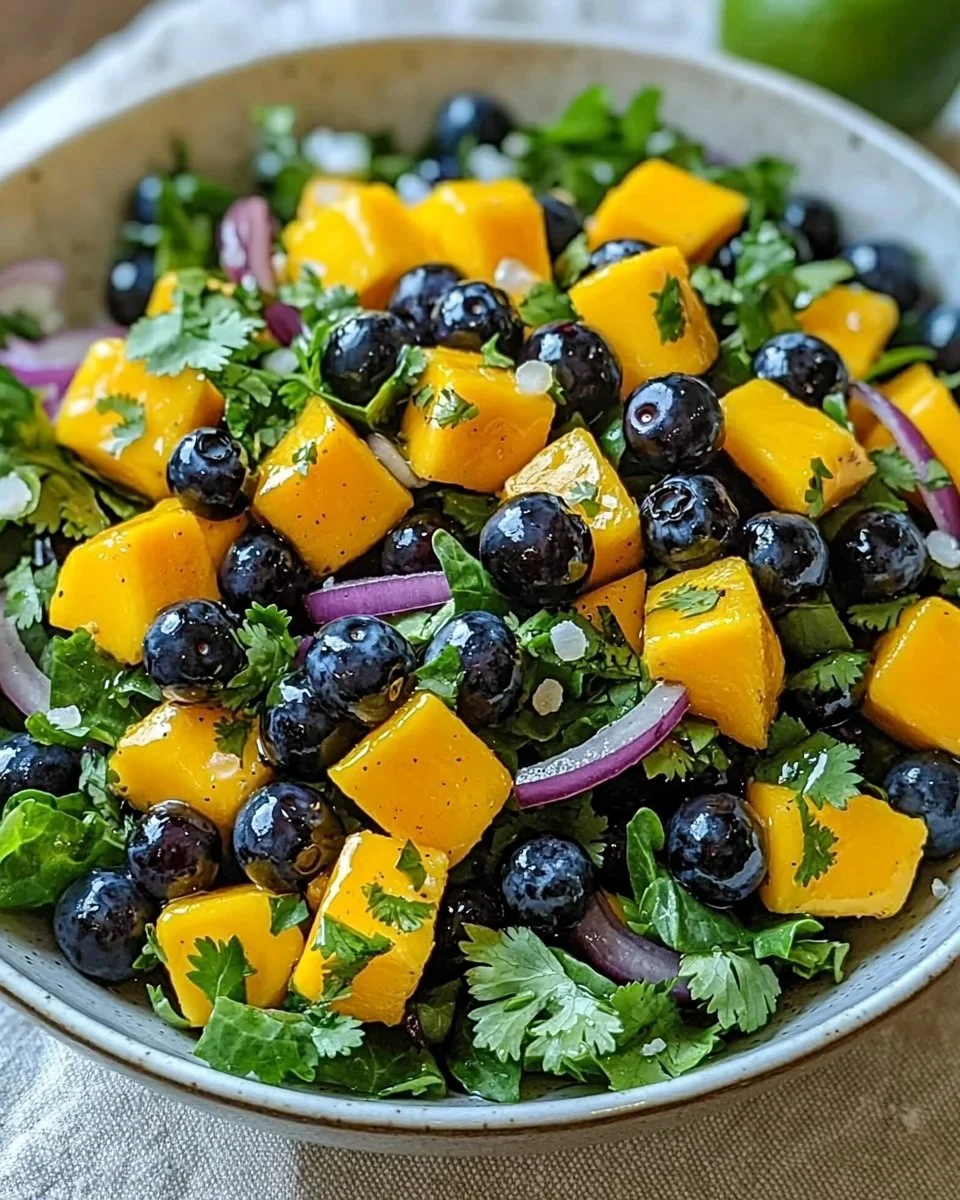 Fresh blueberry mango salad twist with vibrant fruits and greens