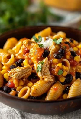 A bowl of Chicken Taco Pasta with cheese, herbs, and a dash of spices.