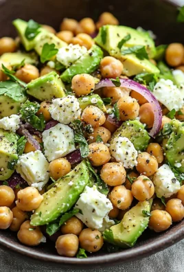 Chickpea Feta Avocado Salad with fresh vegetables and dressing