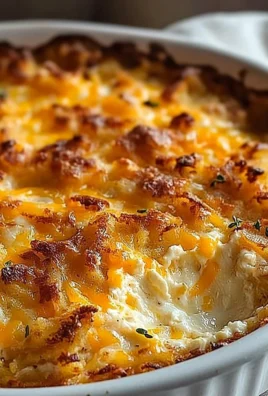 Delicious classic breakfast hashbrown casserole served in a baking dish.