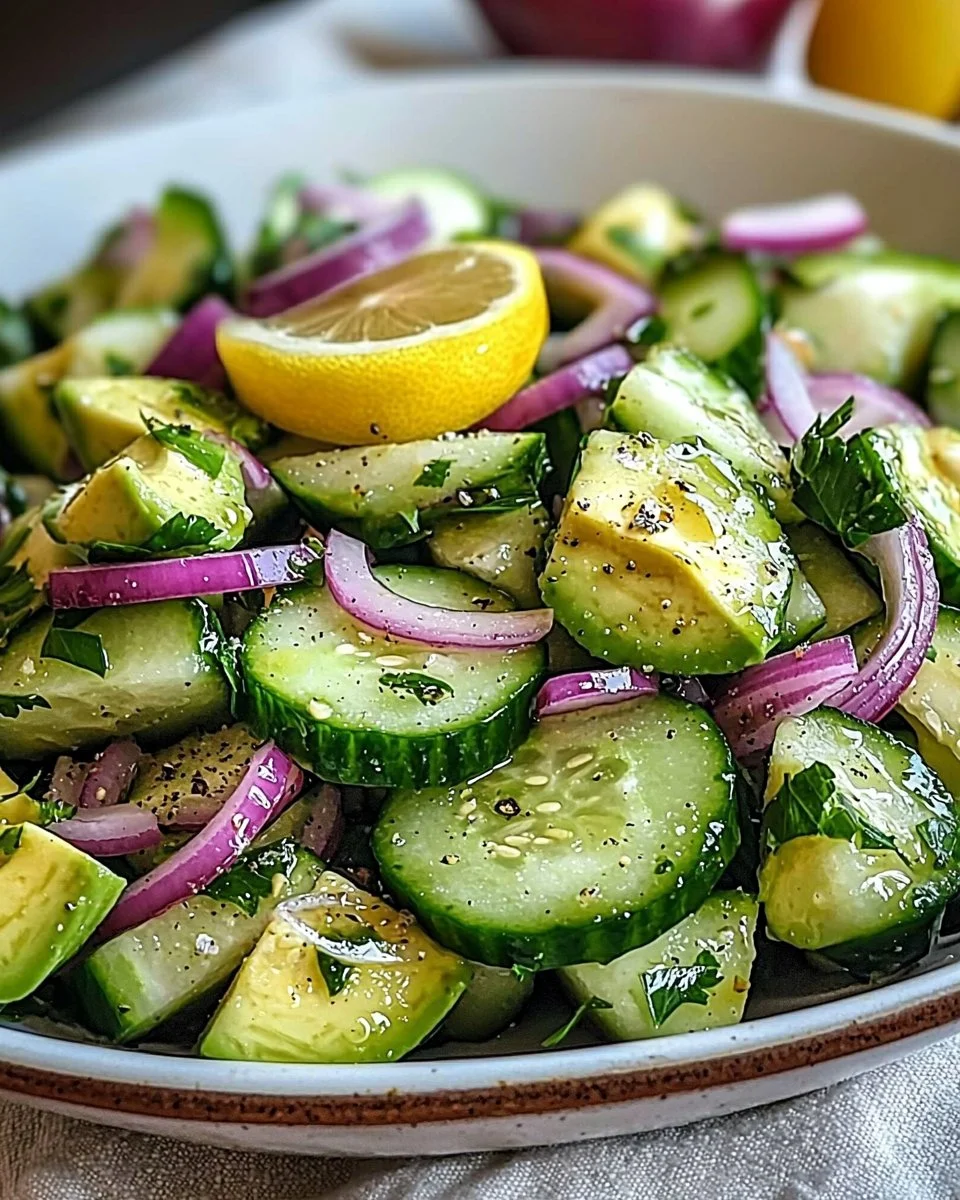 Fresh cucumber avocado salad with a vibrant dressing