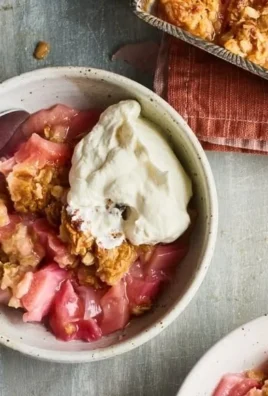 Delicious homemade easy rhubarb crisp dessert in a baking dish