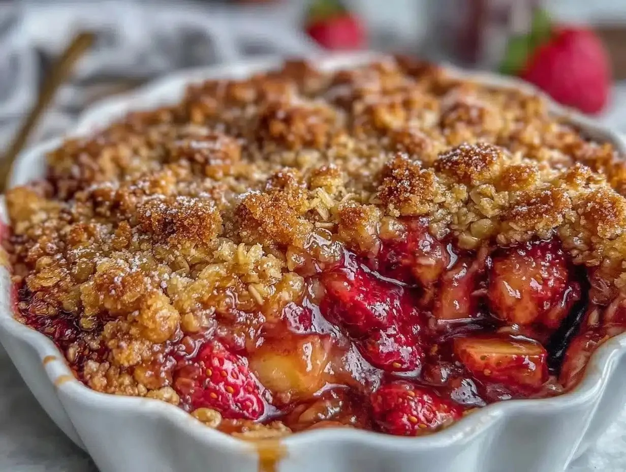 Easy Strawberry Rhubarb Crisp Recipe with Crunchy Oat Topping Perfect for Summer Desserts