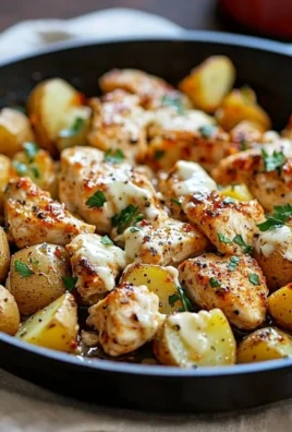 Garlic Parmesan Chicken and Potatoes Skillet dish served in a frying pan