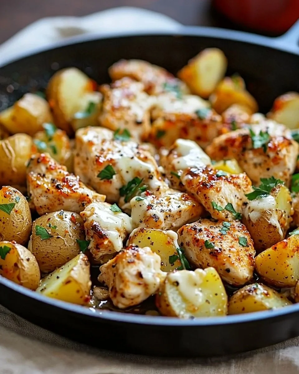 Garlic Parmesan Chicken and Potatoes Skillet