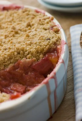 Gordon Ramsay's delicious rhubarb crumble dessert served in a bowl.