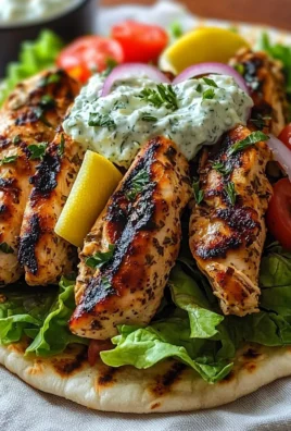 Greek Chicken Gyros with lemon-herb marinade served in pita