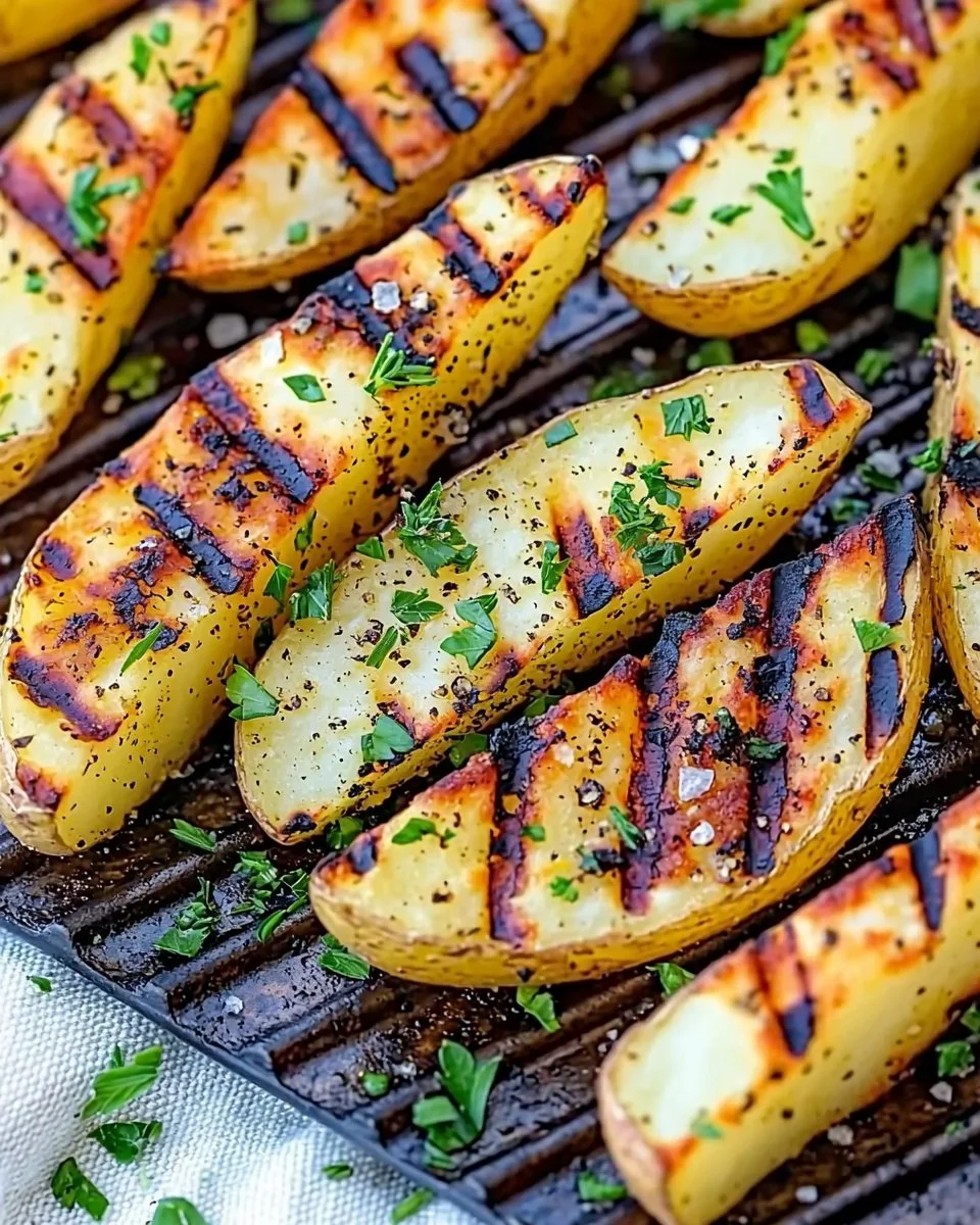 Delicious grilled potatoes served on a platter