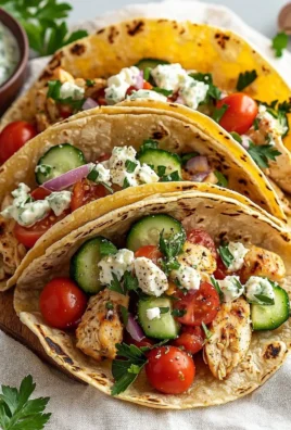 Healthy Mediterranean Chicken Tacos with fresh vegetables and toppings