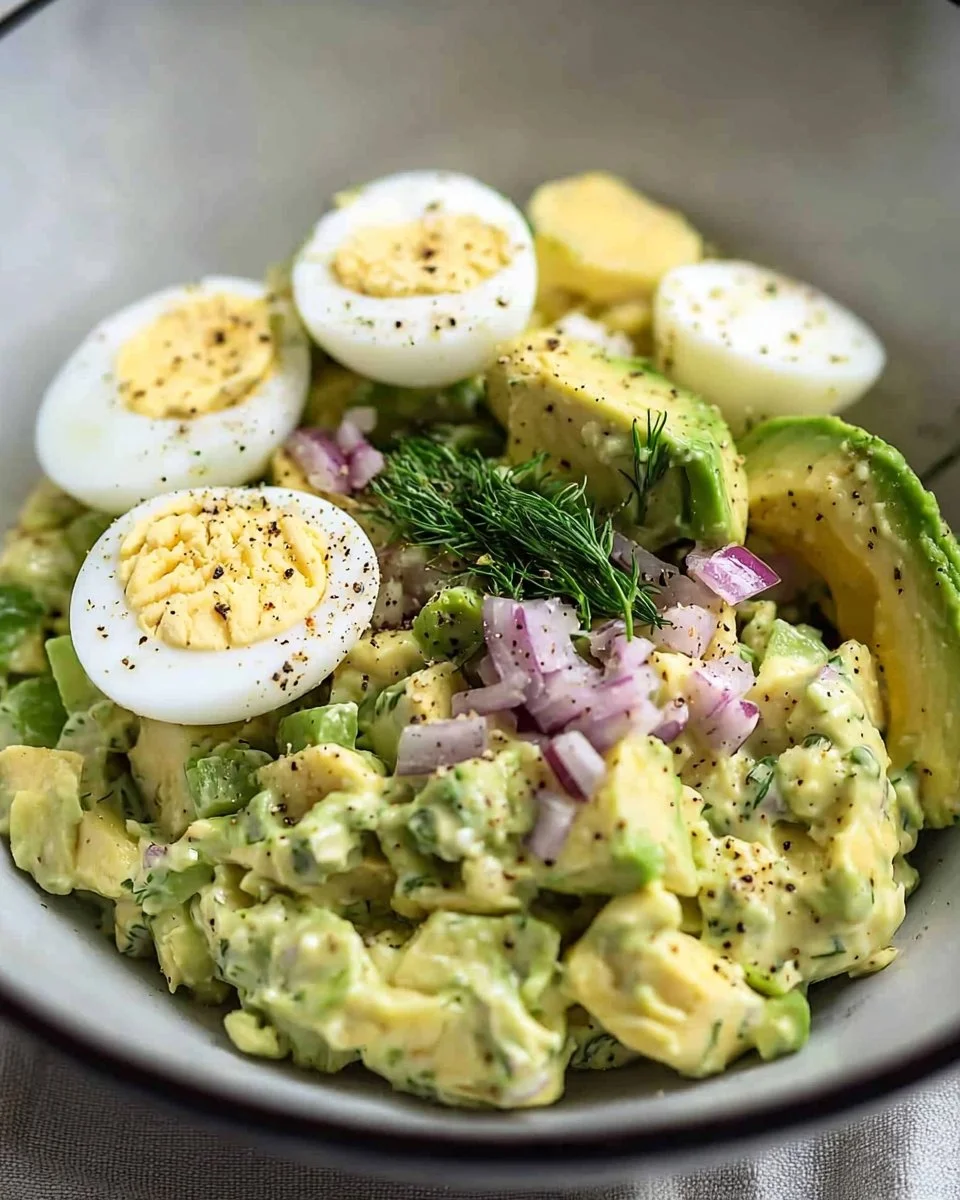 Herby avocado egg salad served in a bowl, ready to enjoy for a quick lunch.