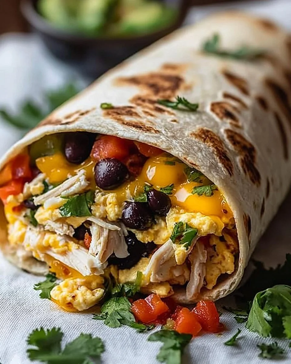 High-protein breakfast burrito filled with eggs, beans, and veggies