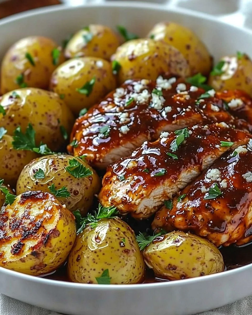 Honey BBQ Chicken with Garlic Parmesan Potatoes