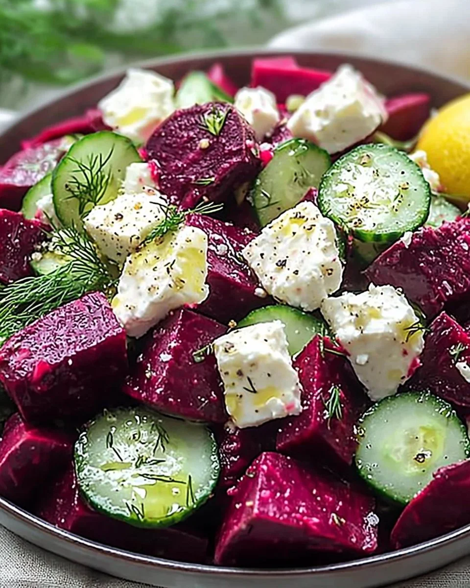 Irresistible Beet Feta Salad with beets, feta cheese, and fresh greens
