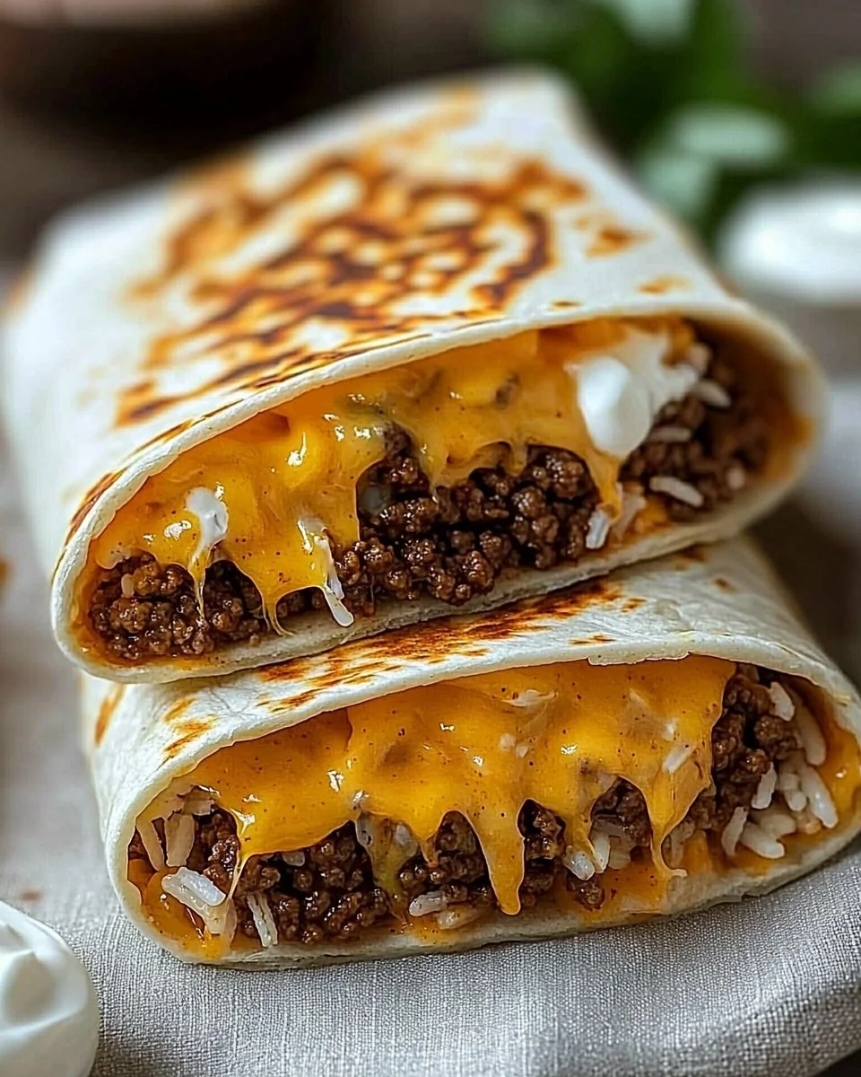 Easy grilled cheese burrito with melted cheese wrapped in a tortilla