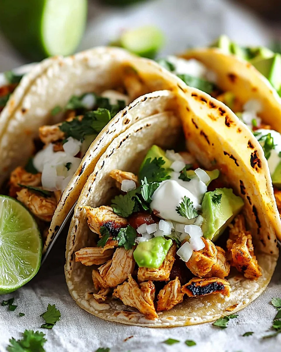 Delicious Mexican chicken street tacos served with fresh toppings