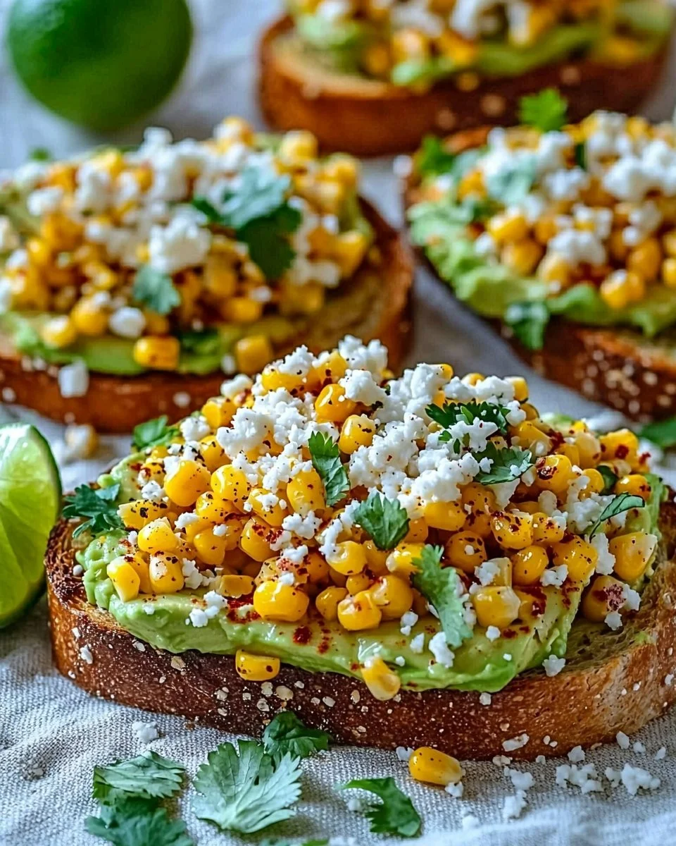 Mexican Street Corn Avocado Toast topped with fresh cilantro and lime