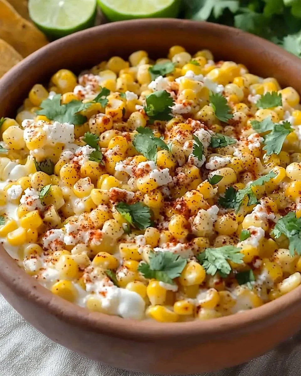 Delicious Mexican street corn dip served with tortilla chips