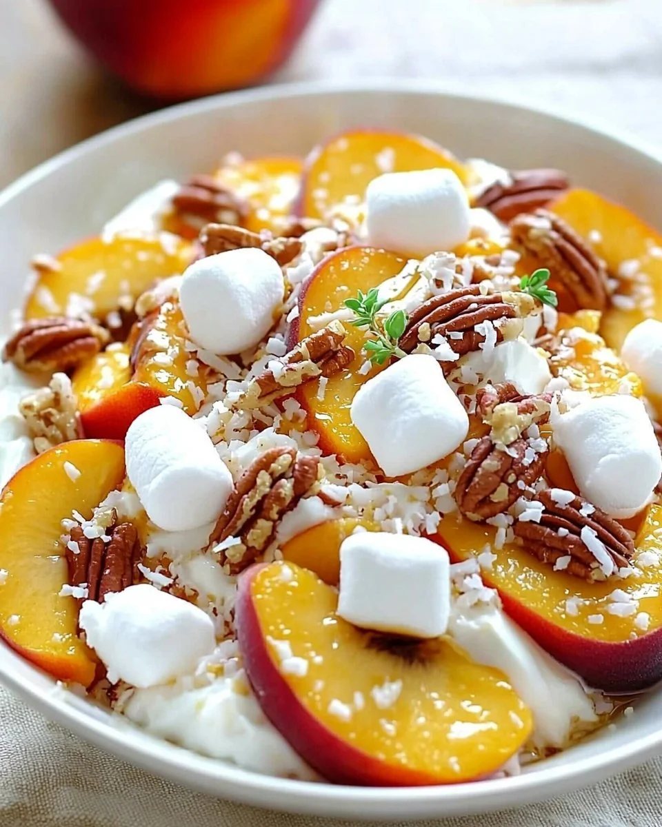 Delicious Millionaire Peach Salad with fresh peaches and greens