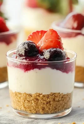 Delicious no-bake cheesecake cups topped with fruit garnish