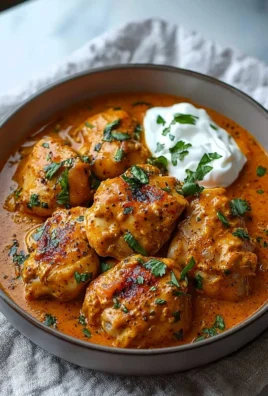 Plate of homemade butter chicken served with rice and naan bread