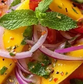 Refreshing mango salad with lime dressing served in a bowl