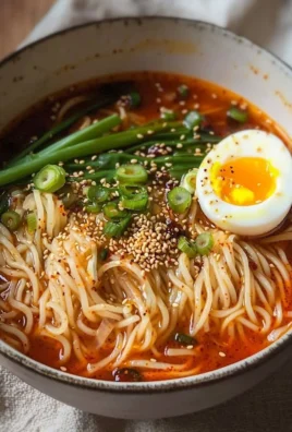 Bowl of spicy Gochujang noodle soup ready in 10 minutes