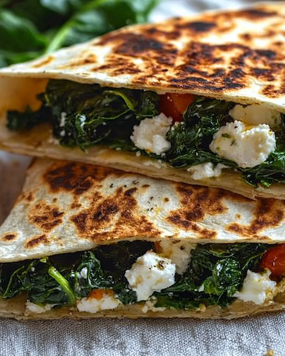 Mouthwatering Spinach and Feta Quesadillas served on a plate