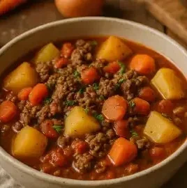 A bowl of hearty stew representing the 'Stew of the Poor' dish.