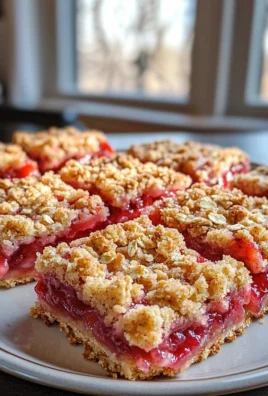 Delicious strawberry rhubarb crumb bars on a plate, perfect for dessert.