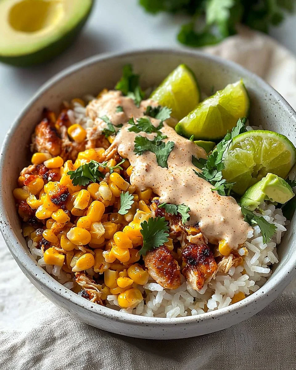 Delicious Street Corn Chicken Rice Bowls with vibrant ingredients