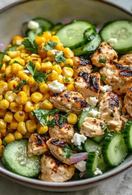 Street Corn Creamy Cucumber Chicken Salad recipe with fresh ingredients.