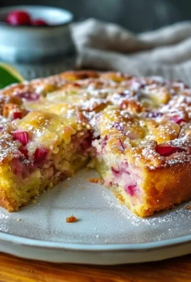 Slice of traditional Norwegian Rhubarb Cake with a tender, flaky crust
