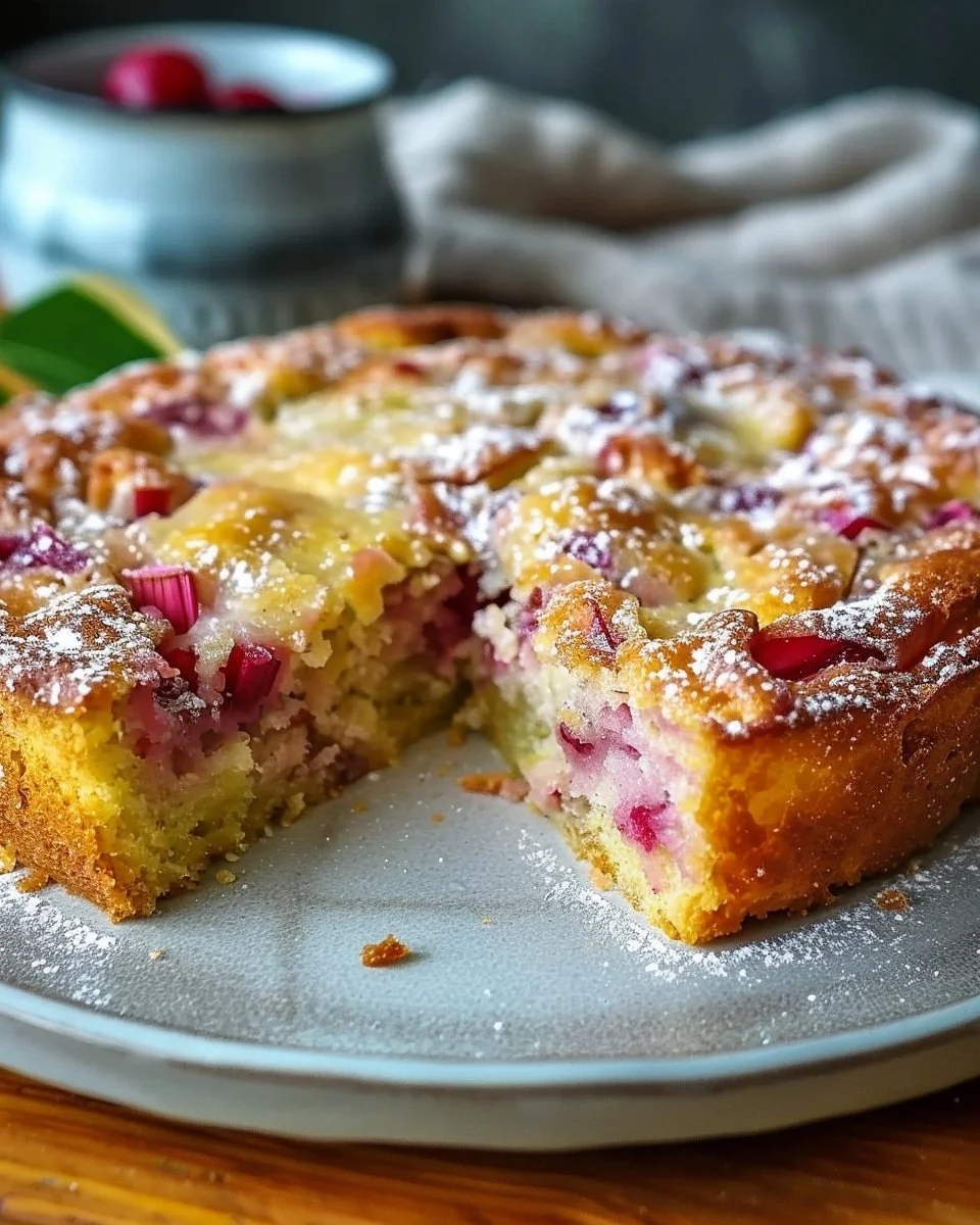 Traditional Norwegian Rhubarb Cake with a Tender Crust