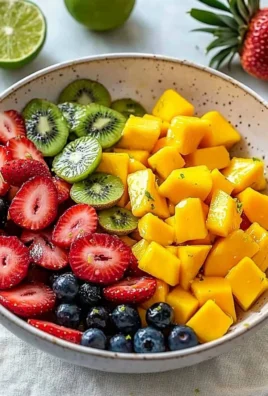 Tropical fruit salad with honey-lime dressing in a colorful bowl