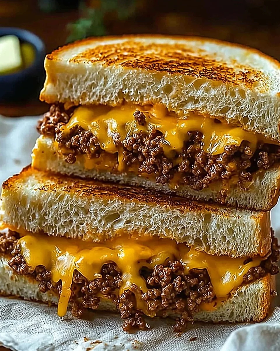Delicious Ultimate Cheesy Ground Beef Melt topped with melted cheese