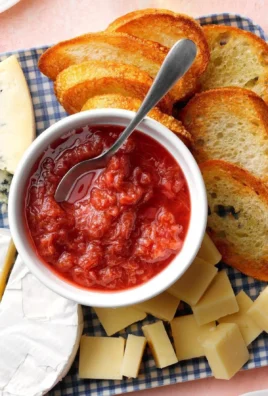 A jar of vibrant rhubarb chutney inspired by Jamie Oliver's recipe