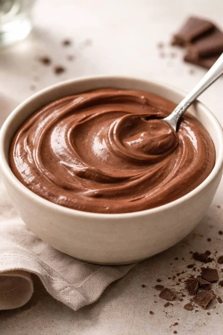 Delicious Cottage Cheese Chocolate Mousse served in a glass with chocolate shavings