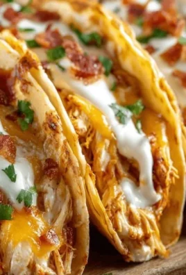 Delicious creamy cheddar ranch chicken tacos garnished with fresh ingredients