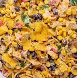 Delicious Frito Corn Salad served in a bowl with colorful ingredients