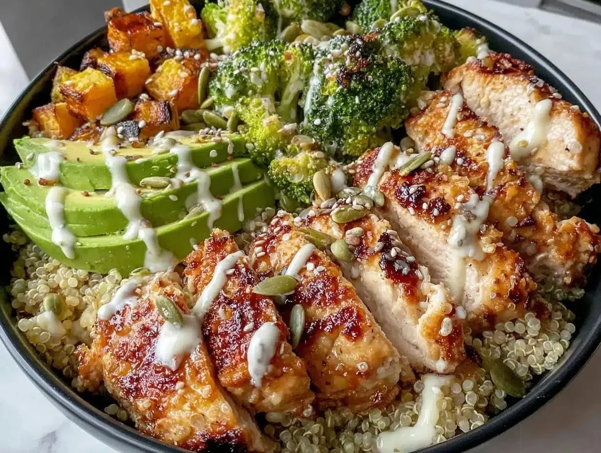 Healthy Grilled Chicken Power Bowl Recipe with Quinoa and Veggies
