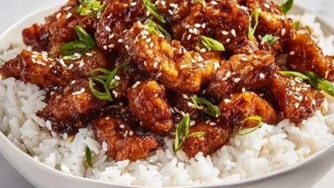 Honey Garlic Chicken Rice Bowl with vegetables and rice