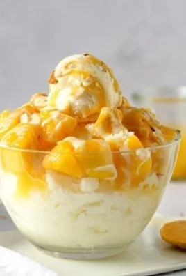 Delicious mango bingsu with shaved ice and mango slices - a refreshing Korean dessert