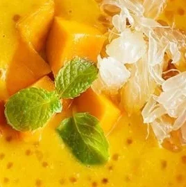 Delicious Mango Pomelo Sago dessert featuring fresh mango and creamy coconut milk