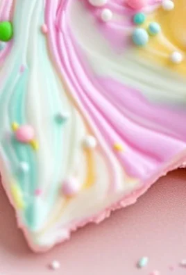 Pastel-colored frozen yogurt bark with fresh fruit toppings