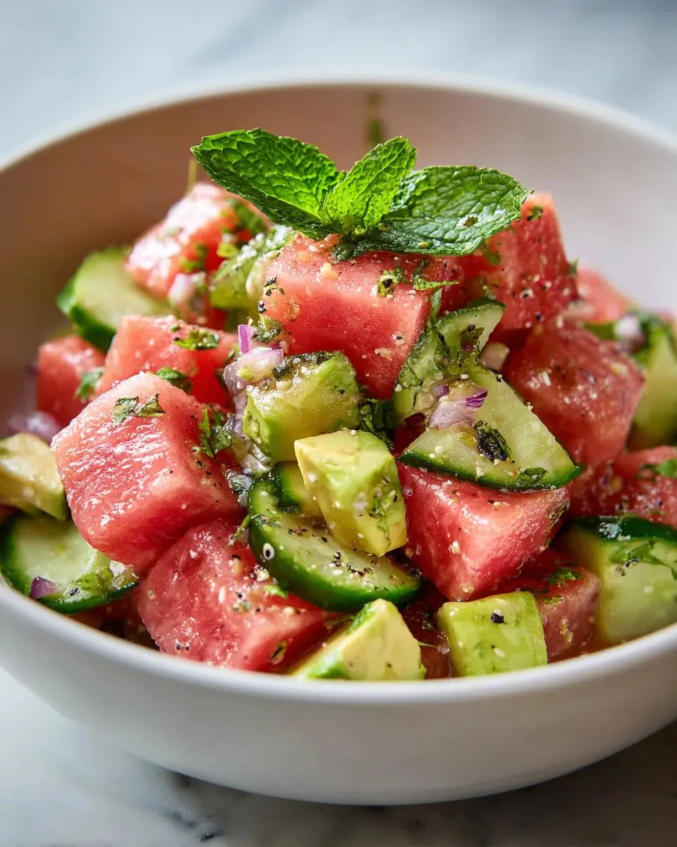 Refreshing watermelon salad with avocado and cucumber for summer meals