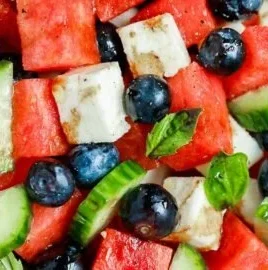 Delicious Watermelon Cucumber Feta Salad with fresh ingredients in a bowl