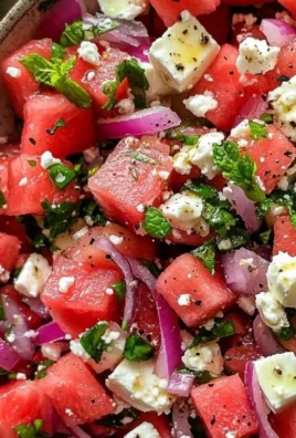 Delicious Watermelon Feta Salad with Mint served in a bowl