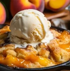 Quick and easy 3 ingredient peach cobbler ready in just 5 minutes