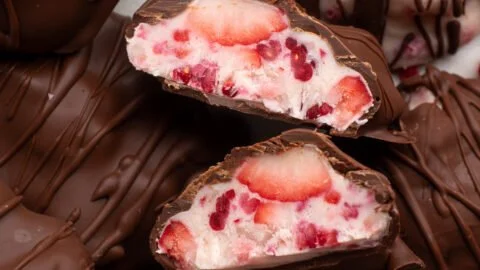 Chocolate Strawberry Yogurt Clusters on a plate ready to enjoy